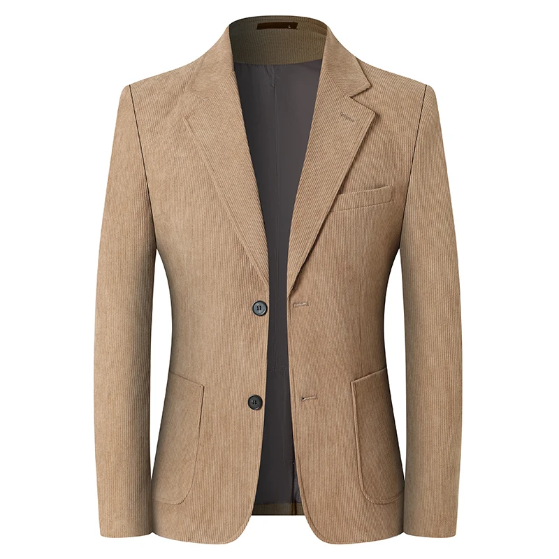 2025 nouveaux blazers en velours côtelé kaki/gris pour hommes, veste de costume d'affaires décontrac