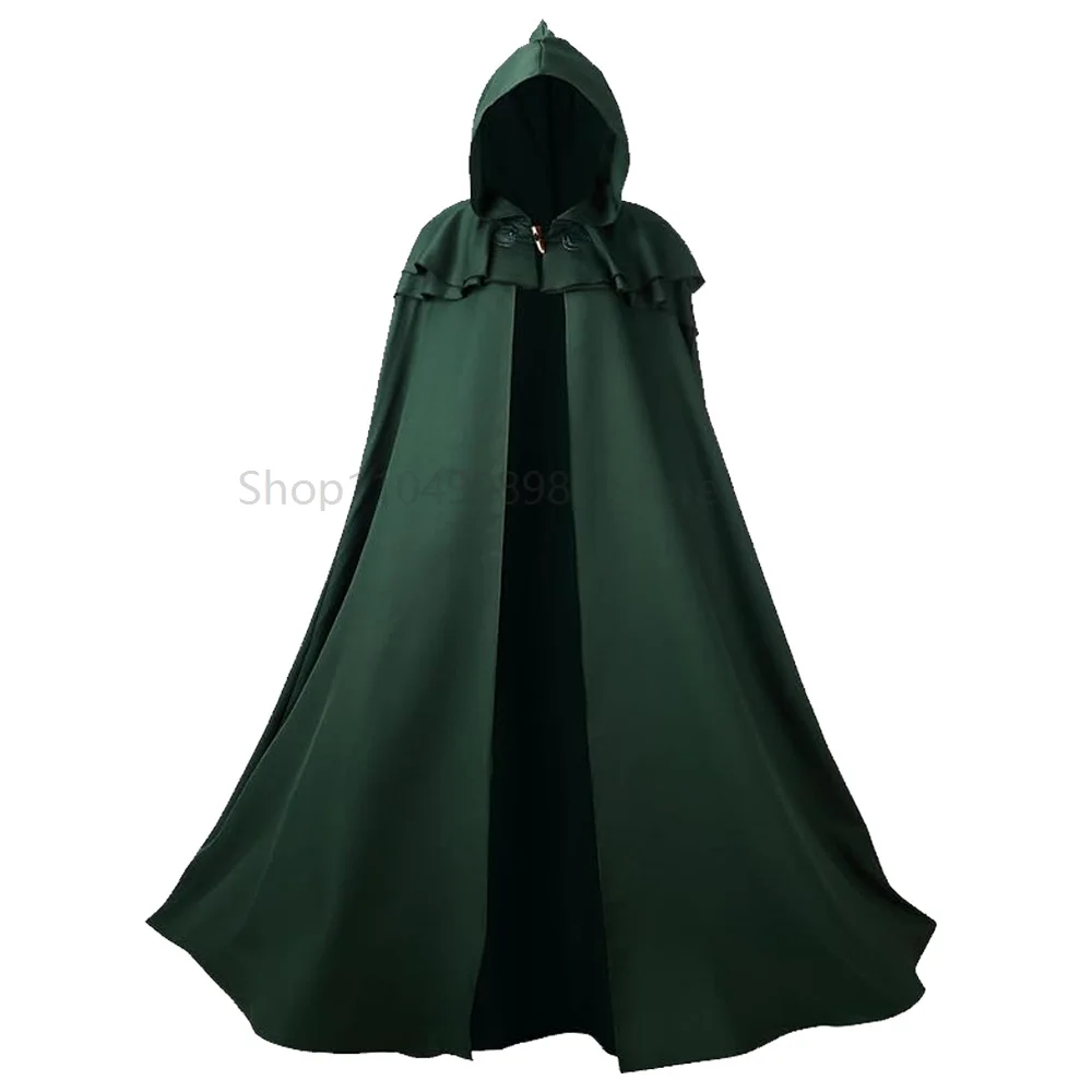 Medieval Black Hooded Cloak Adult Unisex Brown Cloak Halloween Vampire Witch Cosplay Costume Green Red Robe Cape Costume