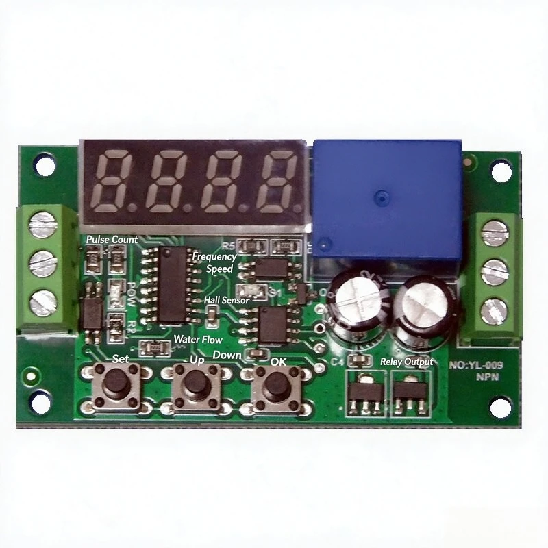 2pcsYL-009 Pulse Counter Module, Pulse Frequency Motor Speed Hall Water Flow Sensor Relay Output DC5V/12V/24V