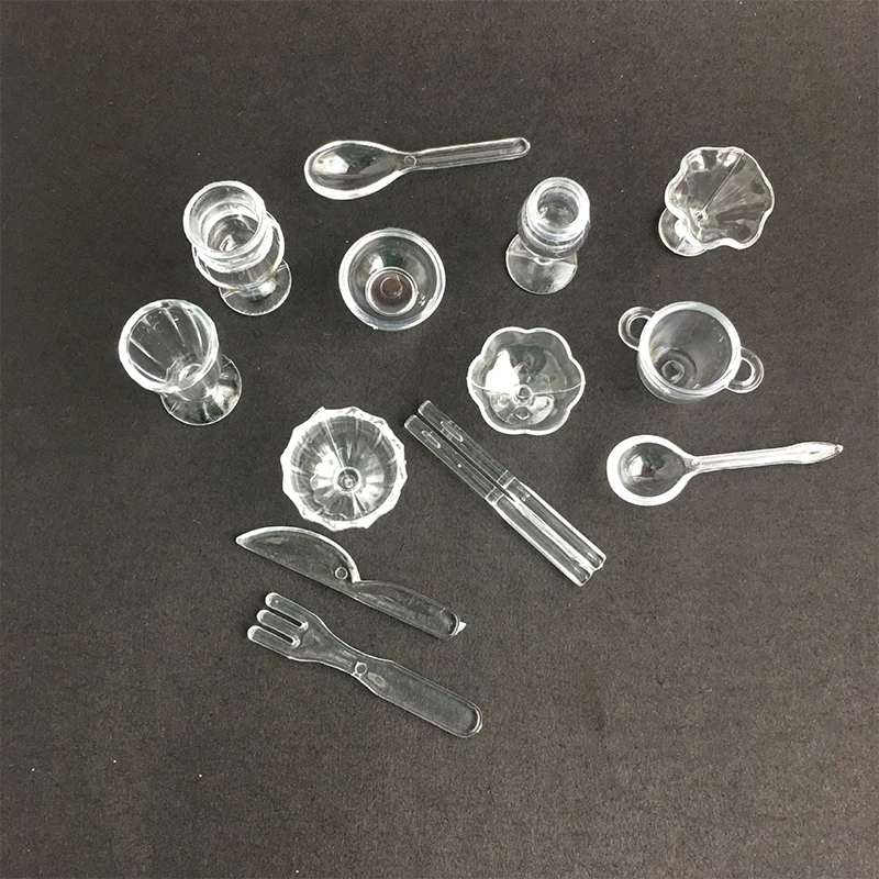 13 pçs/set mini transparente utensílios de cozinha brinquedo copos prato talheres miniaturas diy fingir jogar mini copo plástico brinquedo