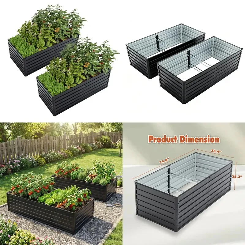 2 Pack 6x3x2ft Metal Elevated Garden Bed Outdoor Reinforced Galvanized Rust Proof Color Steel Vegetable Planting Box