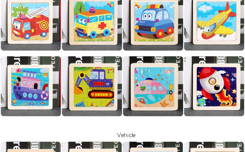 Heißer Verkauf 11X11CM Kinder Holz Puzzle Baby Cartoon Tier Verkehrs Tangram Holz Puzzle Pädagogisches Puzzle Spielzeug Für kinder Geschenke – Detail 10