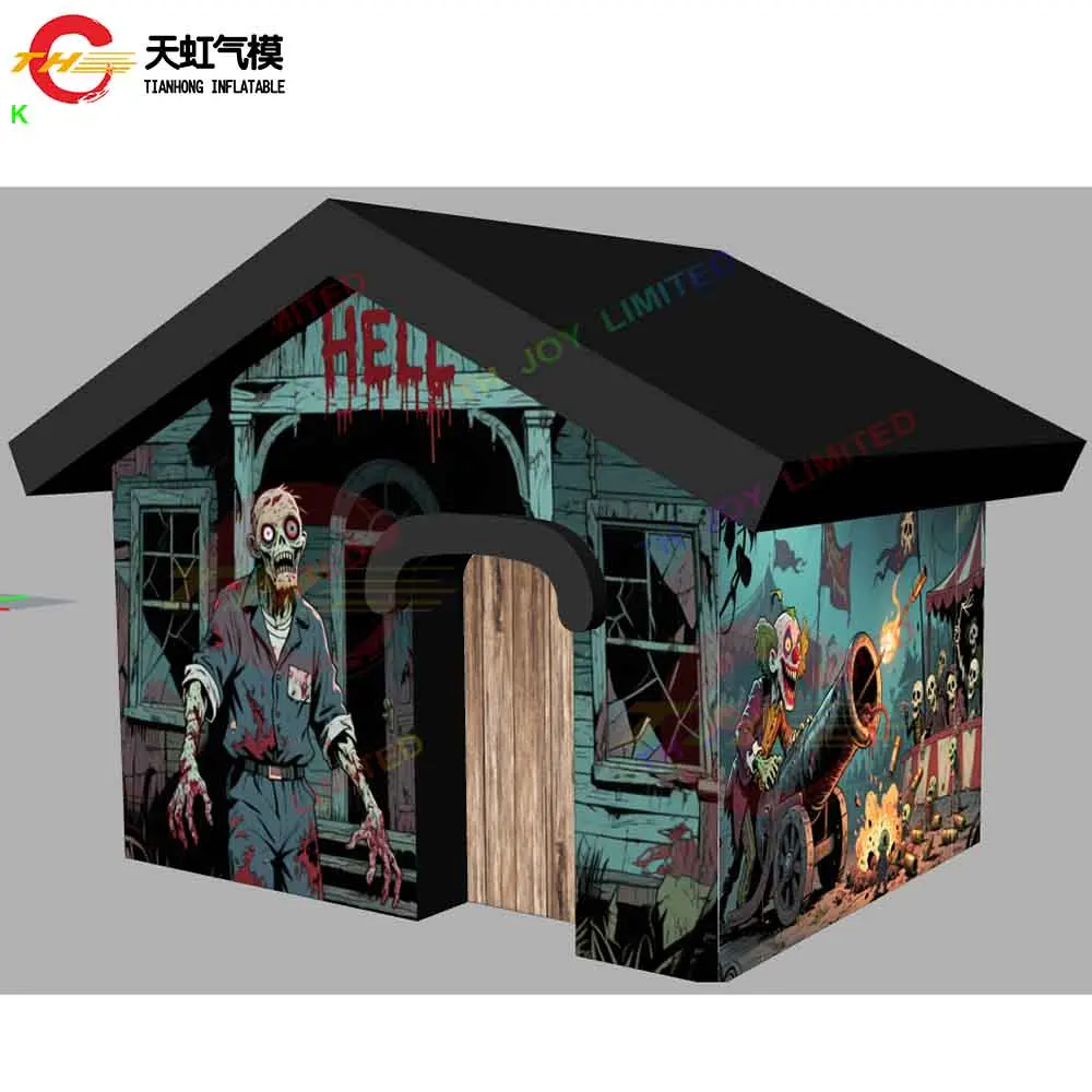 Schneller Versand, aufblasbares Halloween-Hauszelt, gruseliges aufblasbares Spukhaus-Grotto-Zelt mit Gebläse
