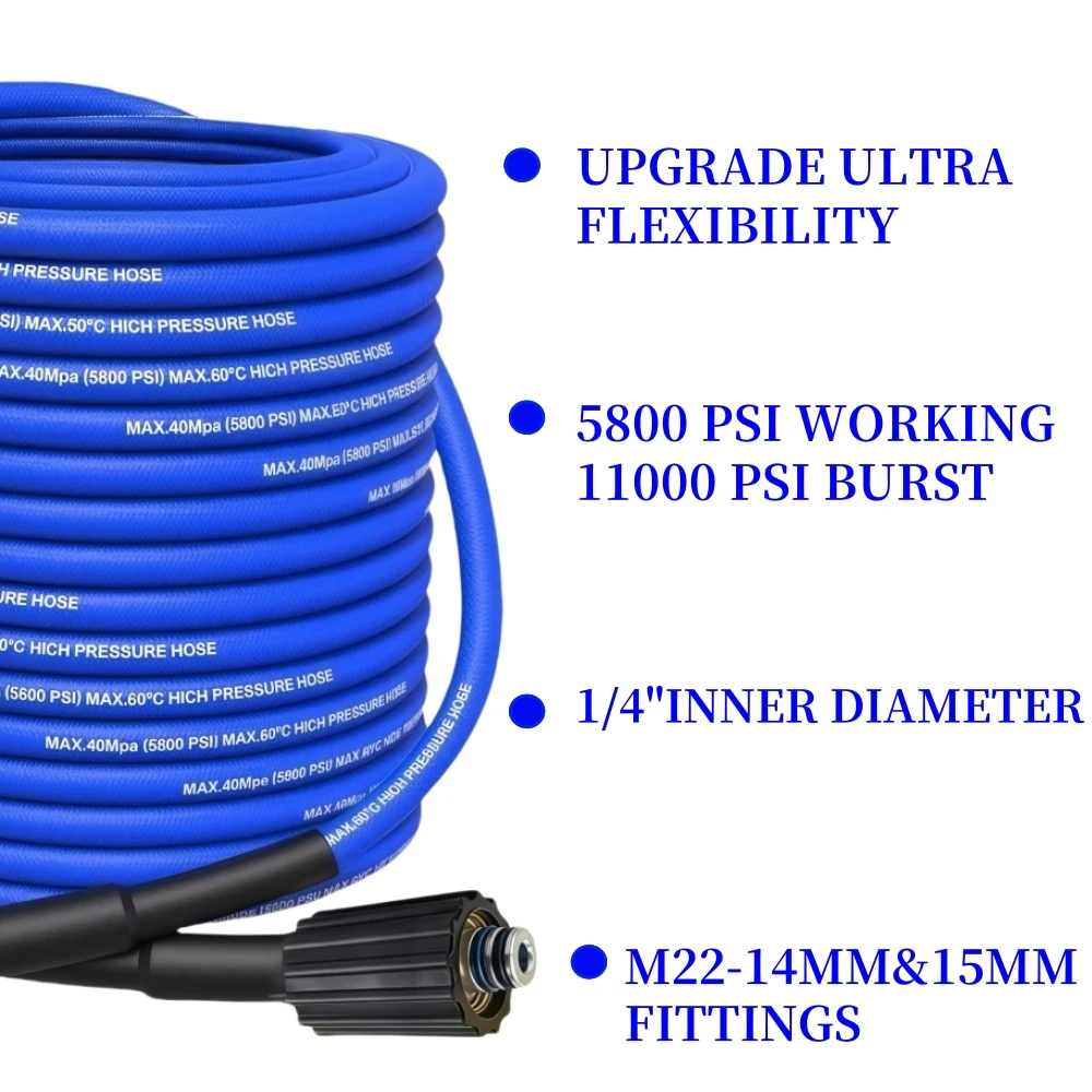2~30m Pressure Cleaning Machine Hose Cord Pipe 5800PSI Kink Resistant Hose Car Wash Water Cleaning Extension Hose M22-pin 14/15