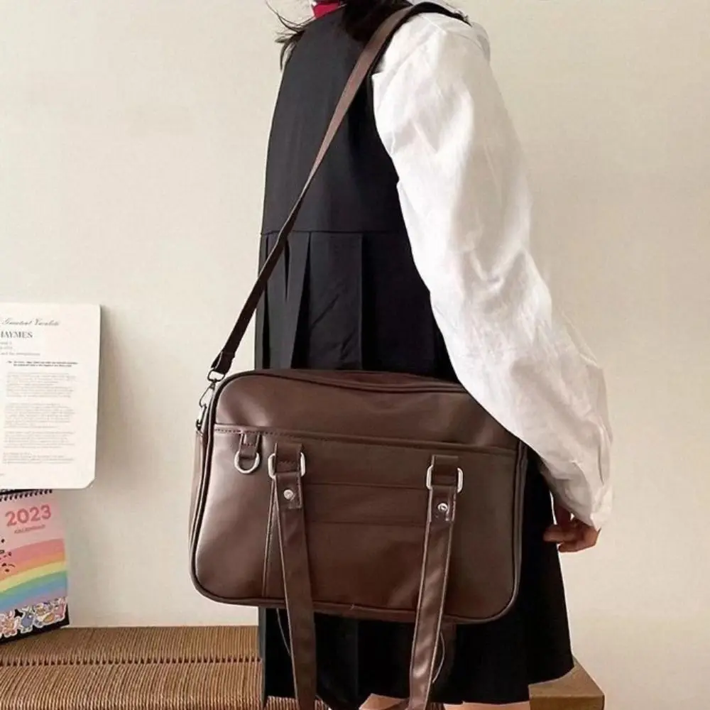 Torba na ramię w stylu koreańskim z ekoskóry, jednolita, w stylu preppy, retro, do pracy, na laptopa, na zakupy.