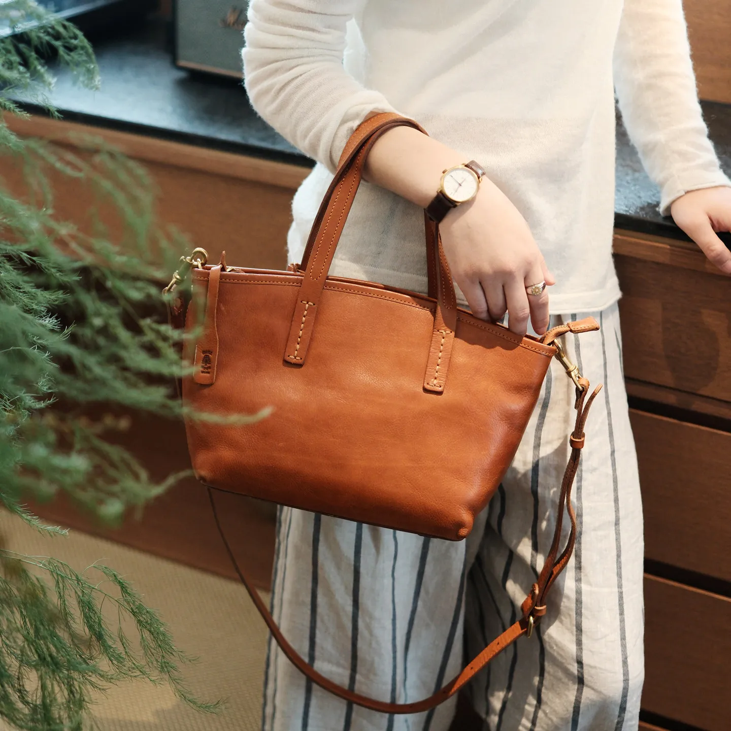 simple fashion genuine leather women's Tote bag weekend shopping handmade first layer cowhide ladies large capacity handbag