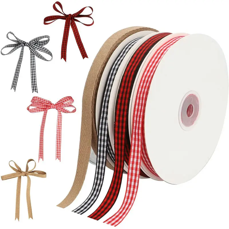 5 jardów bawełniany materiał w kratkę wstążki na ślub dekoracje na przyjęcie świąteczne prezenty zawijanie kokarda DIY Hair Craft Plaid wstążki Card