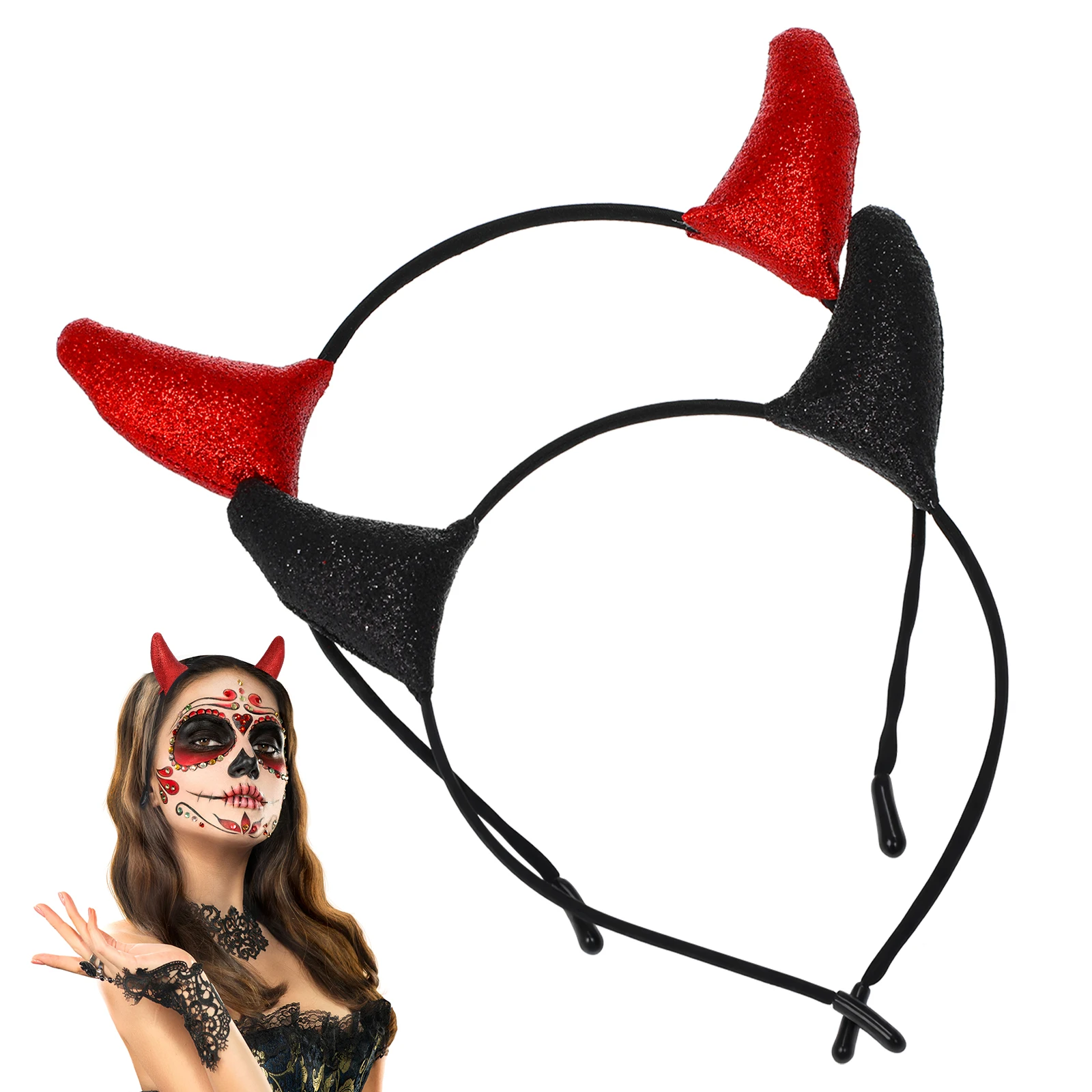 

2Pcs Halloween Horn Headdress Reusable Hair Hoop Elegant Festival Party Wear Eye-Catching Cosplay Prop for Masquerade Costume