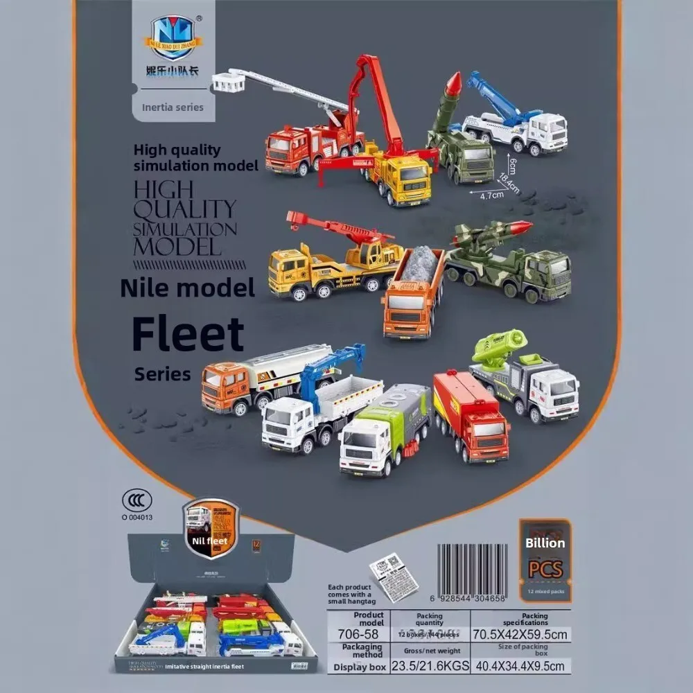 Juego de vehículos de ingeniería impulsado por inercia realista con camión misil militar de rescate contra incendios y excavadora de juguete de acción para niños