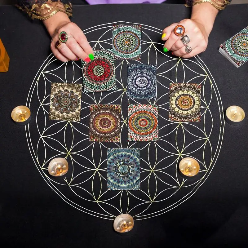 50X50cm The Flower Of Life Crystal Lattice Tarot Card Tablecloth Velvet Divination Altar Board Game Card Special Tablecloth