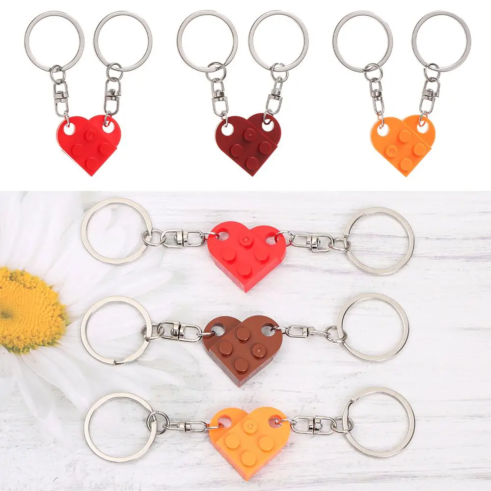 2PCS Love Heart Couples Friendship Separable Heart Pendant Key Ring Key Buckle Building Block Keychains