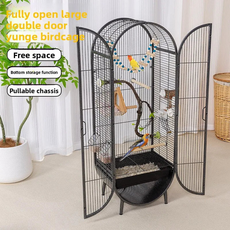 Solid Pattern Metal Home-Style Large Birdcage Button-Closure Ornamental Cage for Budgerigar Cockatiel Lovebird