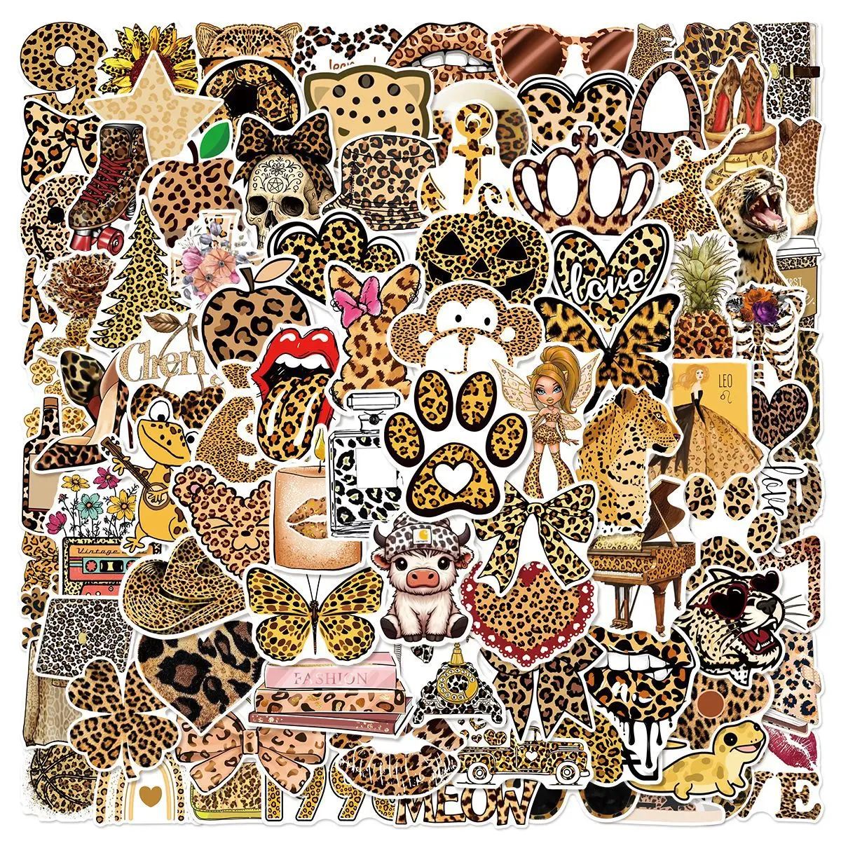 

50/100PCS Trendy Leopard Style Graffiti Items Pumpkin Head Skull Decorative Laptop Trunk Water Cup Waterproof Sticker Kids Toy