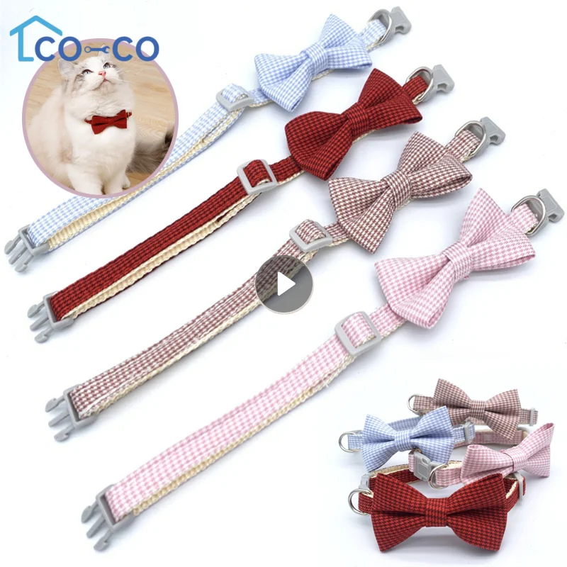 Christmas Plaid Bowknot Cat Collar Bow Tie Safety Buckle Puppy Chihuahua Pet Necklace Elastic Adjustable Dog Collars Pet Collar