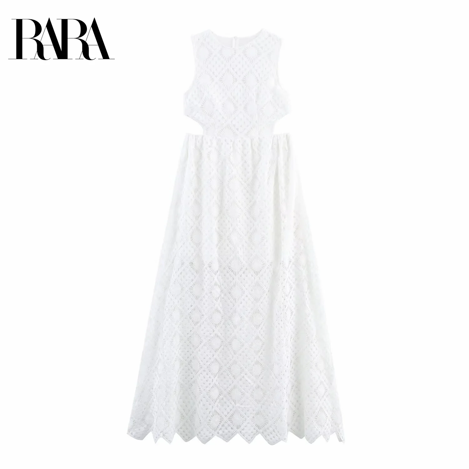 

RARA2025 summer new women's casual fashion simple holiday style temperament waist opening round neck sleeveless dress