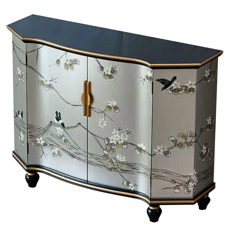 

New Chinese American Corridor Aisle Entrance Hall Decorative Cabinet Silver Foil Edge Shoe Cabinet