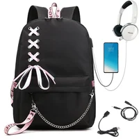Mochila escolar para estudiantes universitarios, mochila de viaje de tendencia a la moda, mochila para ordenador portátil con carga USB, mochilas escolares negras para adolescentes