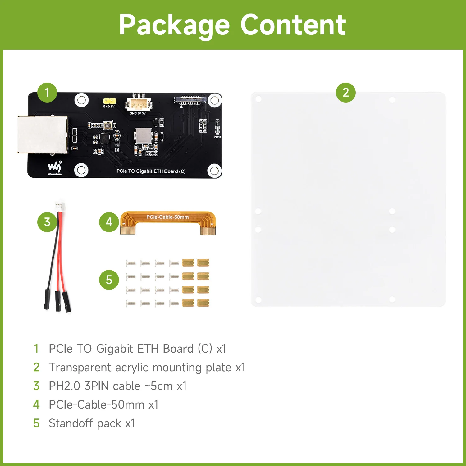 Waveshare PCIe TO Gigabit ETH Board (C) Hat For Raspberry Pi 5, Supports Raspberry Pi OS Driver-Free, Plug And Play,PCIe Adapter