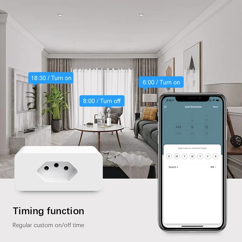 Tuya 16A Brazil Smart Wifi Plug With Power Monitor Timing Function BR Socket Outlet Smart Life Control Support Alexa Google Home