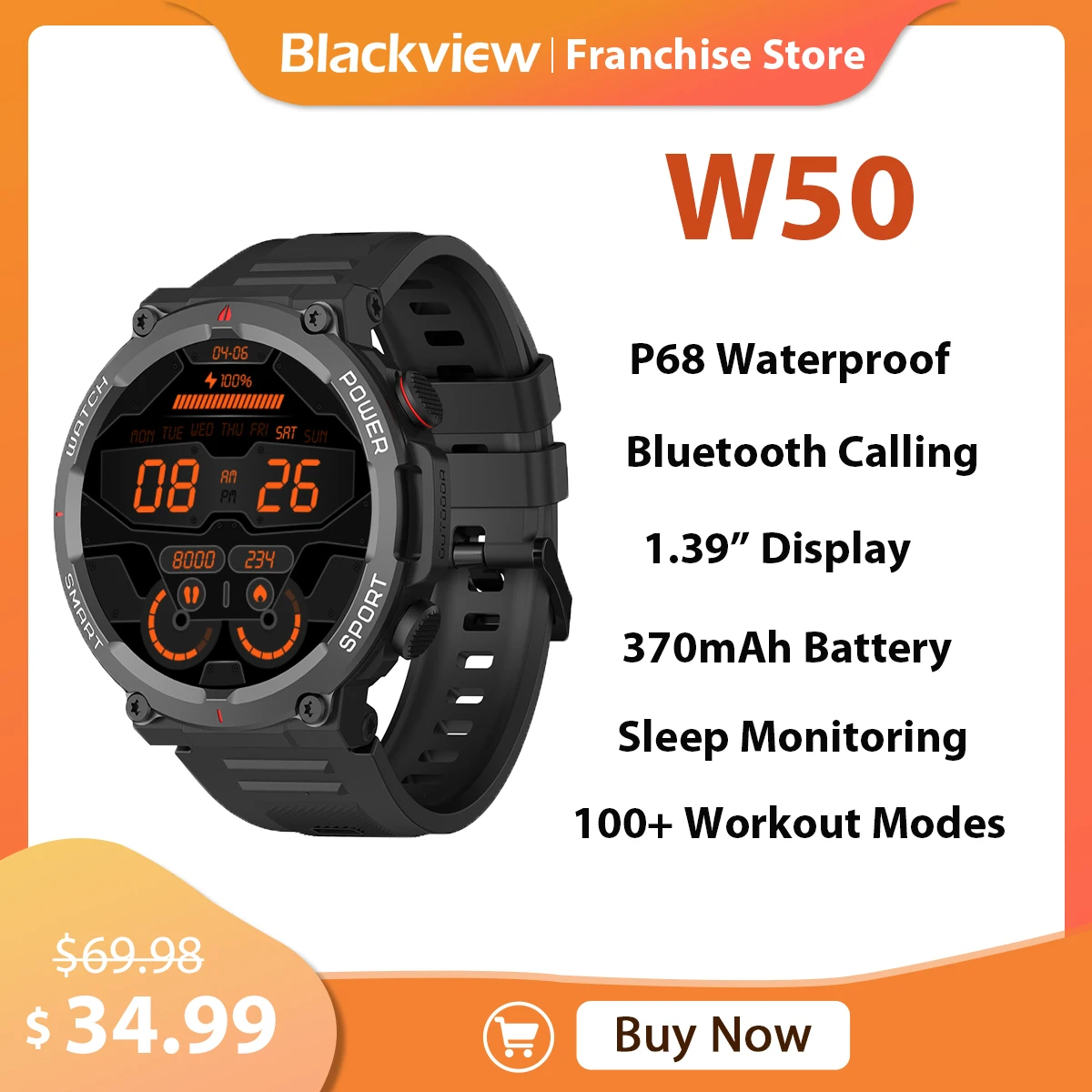 Blackview W50 Водонепроницаемые Smartwatch 1.39 TFT 360*360 сенсорный дисплей 370 мАч Bluetooth звонки оповещения сообщений для Android IOS