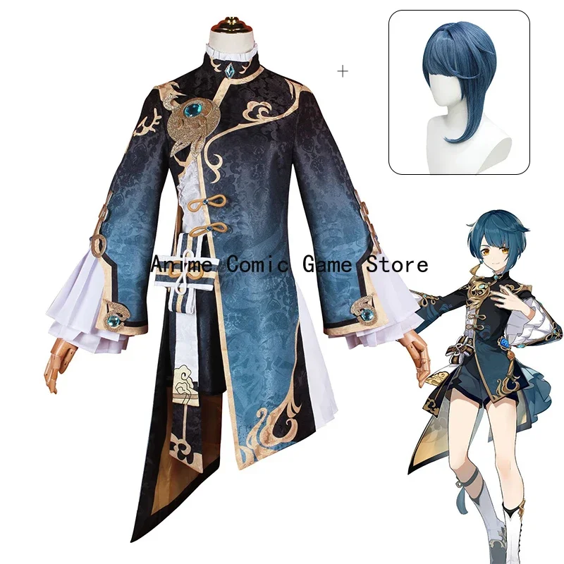 Genshin Impact XingQiu Cosplay Costume Xing Qiu Outfit Shoes Earrings Wig Cosplay Anime Game Halloween Costume for Women Girls