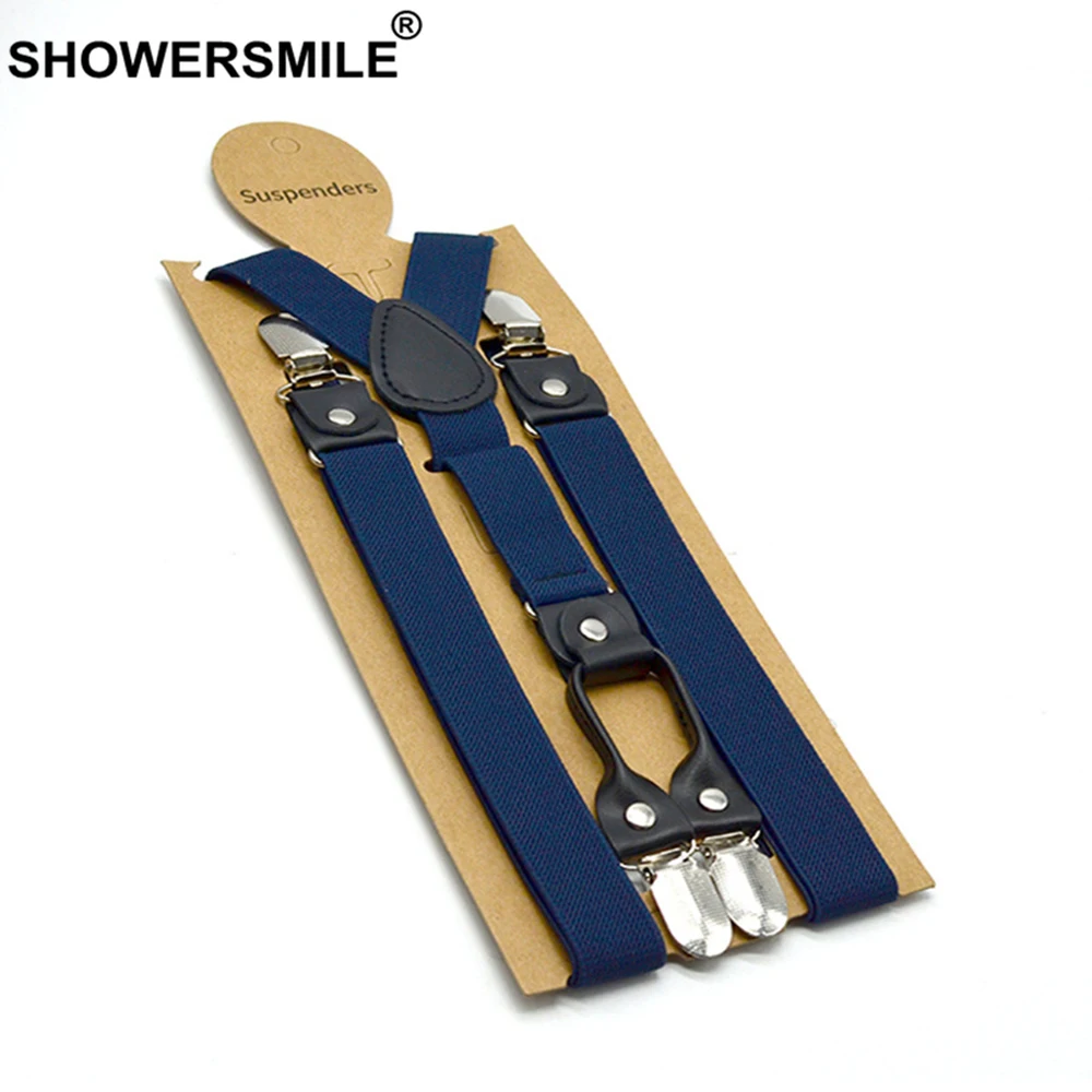 Showersmile-suspensórios vermelhos, calças clássicas masculinas, modelo casual retrô, costas de 120cm, 4 grampos, elástico, cinto com suspensório