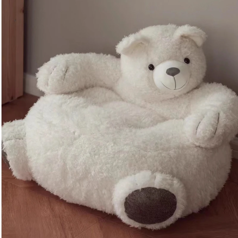 Bear Velvet Seats Nordic Bean Bags Kids White Floor Single Small Bedroom Sofa Puffs Children Fluffy Canape Salon Furniture Home