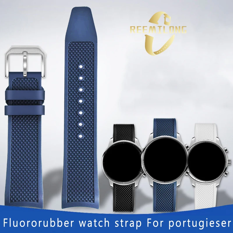 Fluororubber silicone watchstrap 20MM Arc interface dustproof soft black blue green white gray men watchband For IWC portugieser