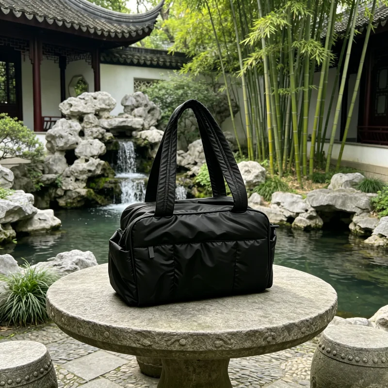 2Pcs Black Puffer Tote Bag Set, Quilted Cloud Shoulder Handbag with Free Cosmetic Pouch, Large Capacity Unisex Travel Bag
