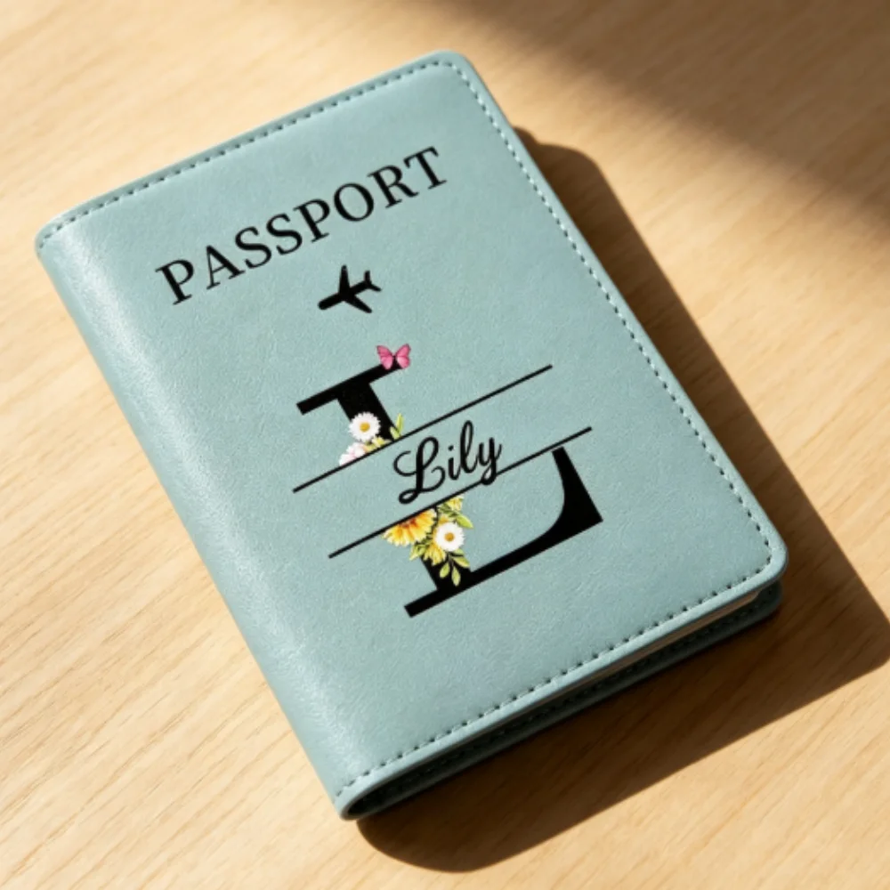 Personalized Custom Name Green Passport Holder, Unisex Travel School Accessory Birthday Wedding Anniversary Holiday Gift