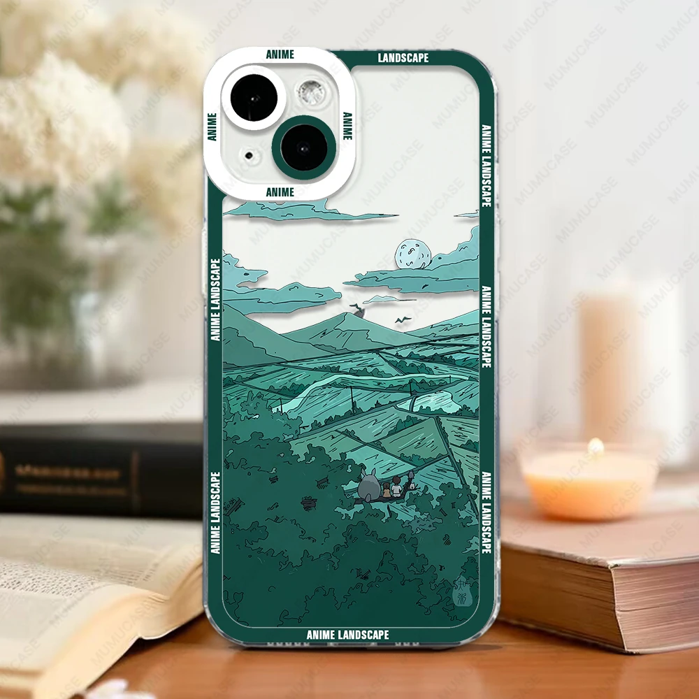 Case For iPhone 16 15 14 13 Pro Max 12 Mini 11 XS X XR SE 7 8 Plus Soft Cover Anime Landscape Cloud Whale