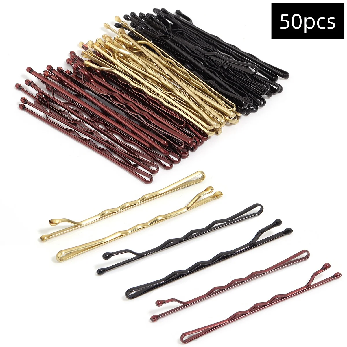 

50Pcs Black/Gold Straight Line Hair Clip U-shaped Needle Lady Hairpins Curly Wavy Grips Women Bobby Pins Styling Hair Accessory