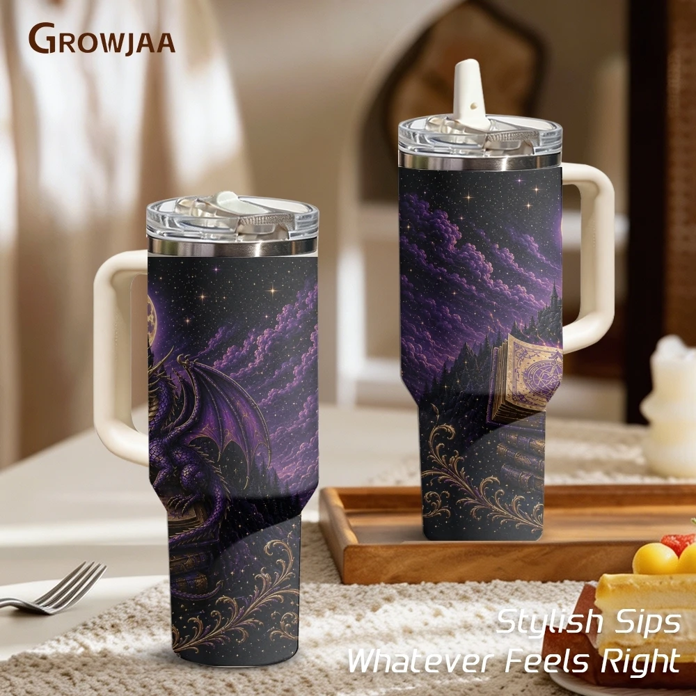 Cool Purple Magic Dragon Vacuum Flasks 40oz 3rd Gen Vacuum Insulated Stainless Steel Tumbler Cup with Handle Straw Lid For Gifts