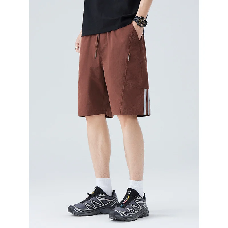 

Мужские шорты, мешковатые повседневные новые летние дышащие спортивные брюки цвета хаки в полоску, удобные модные шорты хорошего качества большого размера