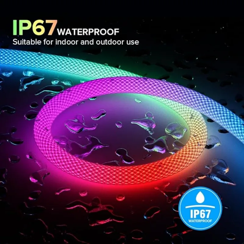 360° Round Reticulate Pattern Neon LED Strip Smart RGBIC Flexible Silicon Rope Light Tape Bedroom Indoor Outdoor Decoration
