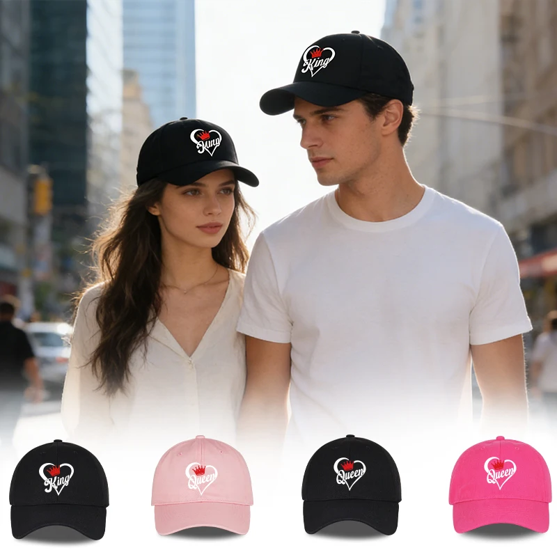 

MLFO “King & Queen” Crown Heart Baseball Cap Soft, Comfortable, and Romantic Perfect for Daily Dates Valentine's Day Gift