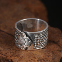 Retro Auspicious Cloud Xiangyun Wide Ring Thimble Good Fortune Adjustable Ring Handmade Unisex Designer Jewelry Accessories Gift