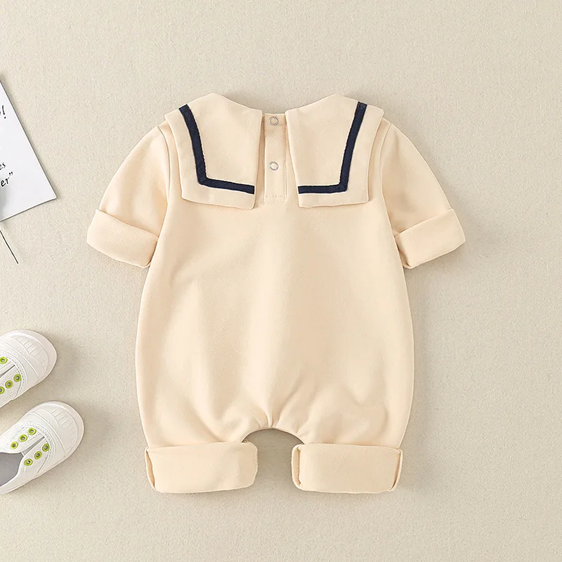 Spring Newborn Baby Girls Boys Cotton Romper Navy Style Baby Long Sleeve Outfit Infant Baby One Piece Bodysuit 0-2Y