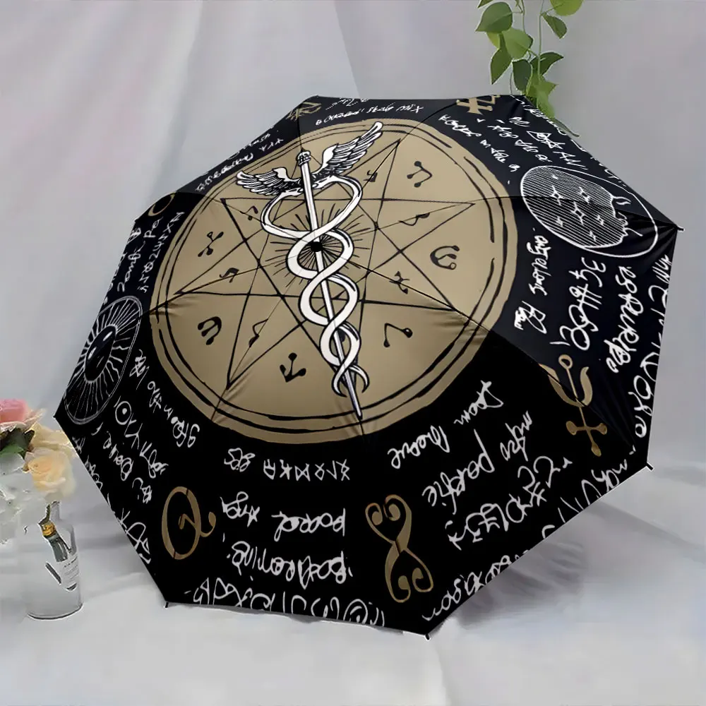 1PC Mystical and Artistic Umbrella Design with Unique Symbols Print 8 Iron Ribs Folding Umbrella Auto-Open Fashion Sunshade