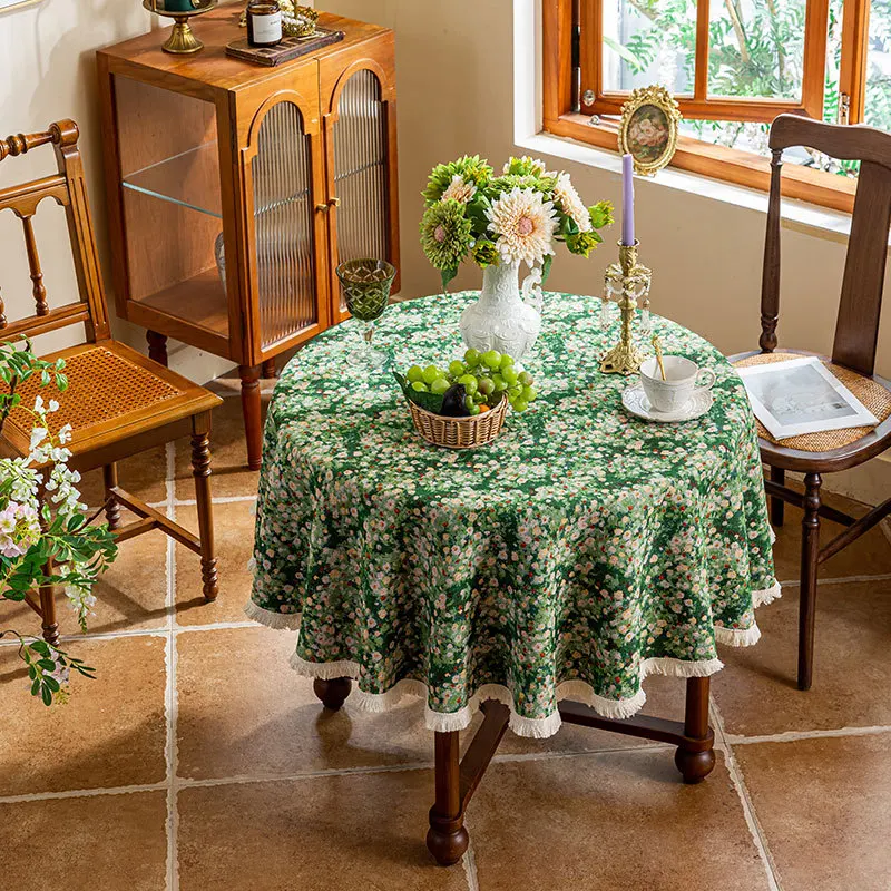 

Jacquard Round Tablecloth with Advanced Feel American Style Pastoral Style Coffee Table Small Round Table Cover Towel Flower