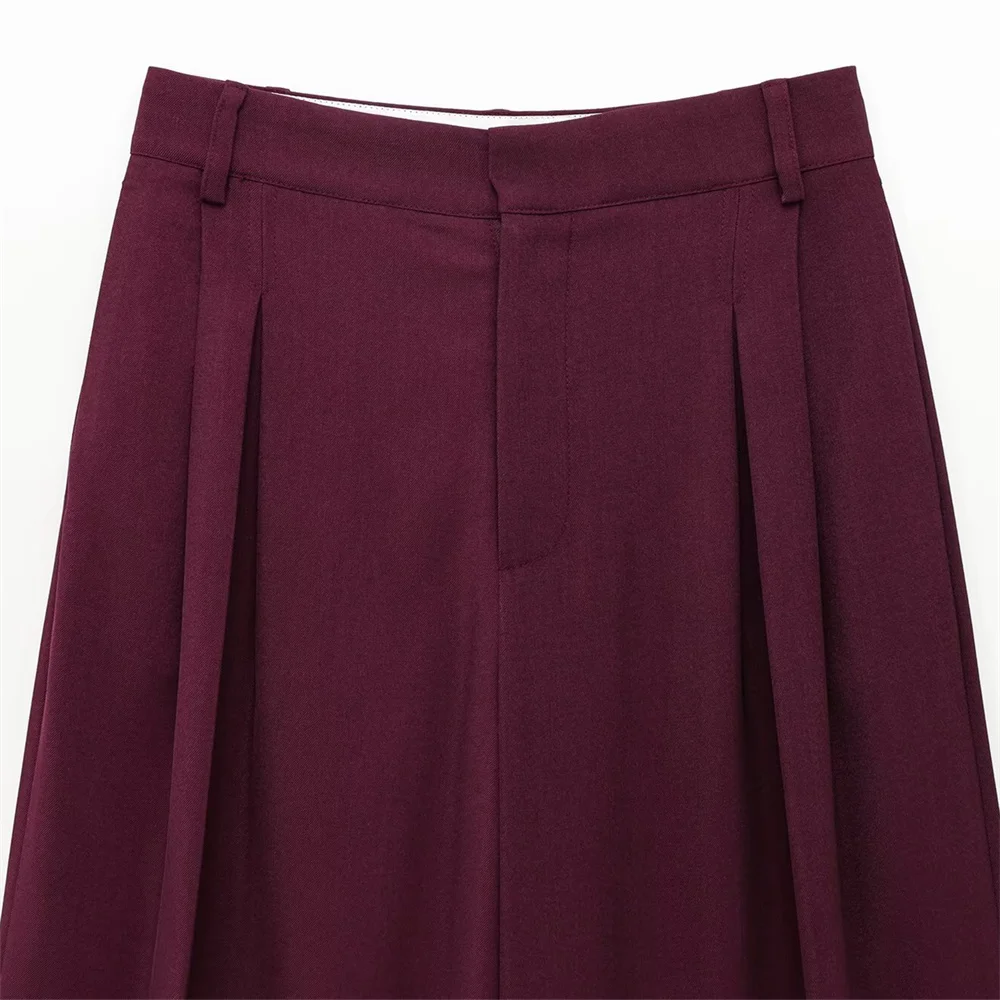 الربيع والصيف المرأة الجديدة مزدوجة الصدر معطف بدلة فضفاضة مع ارتفاع الخصر مشبك الديكور واسعة الساق السراويل مجموعة #6