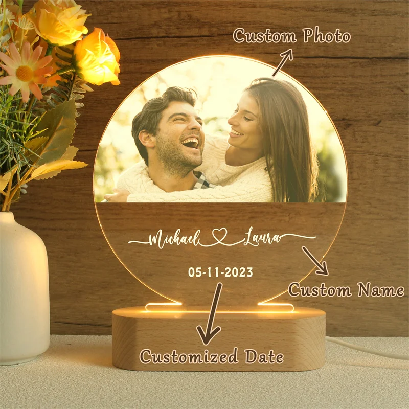 Personalized Acrylic Photo Lamp,Custom Photo LED Night Light,Photo Frame,Gift for Couple, Anniversary Gift,Art Decoration