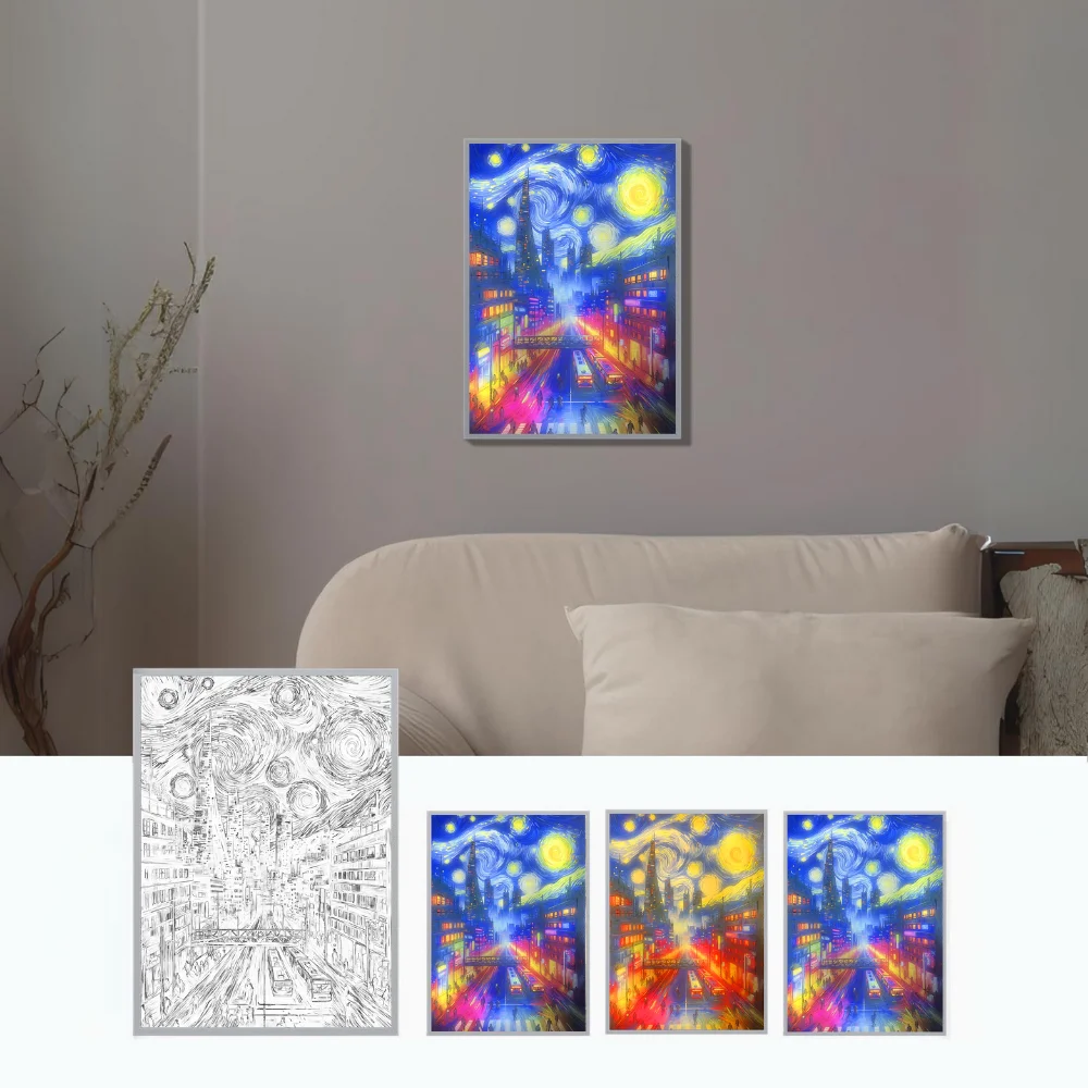 Van Gogh Art Led Meubelen Kunst Decoratie Licht Schilderij, Cyberpunk Stijl, Minimalistische Neon, Smalle Rand Usb Oplaadbare Gift