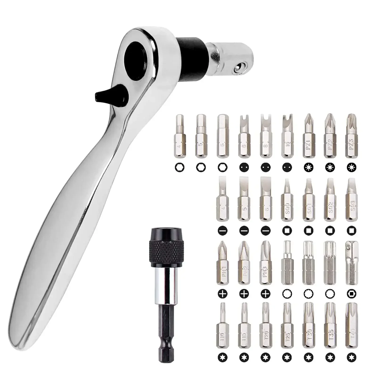 Ratchet Hex Bits tool Crv 32 Wrench 1/4 in Set Rapid Tooth Inch Screwdriver 72 Multi 1 Mini Torque