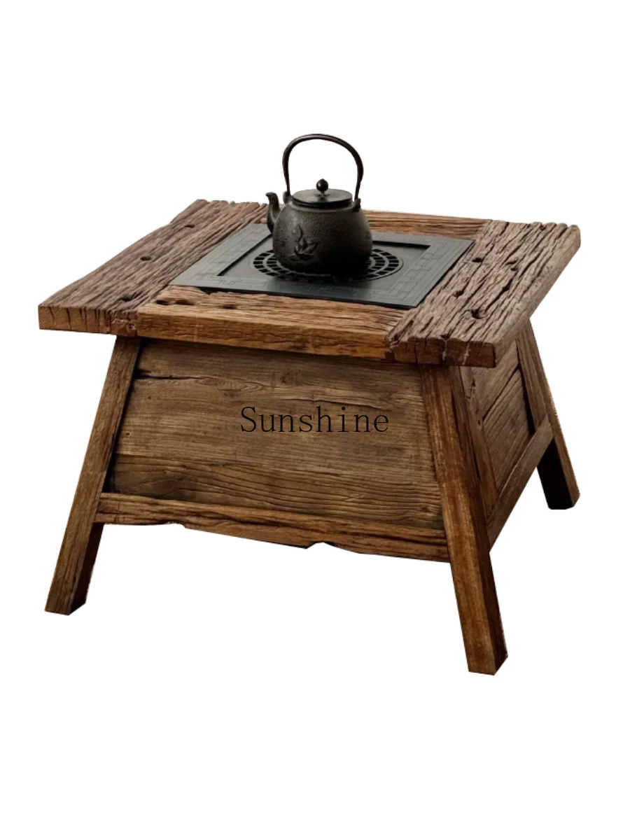 موقد Wabi-sabi المغلق للرياح، بركة حريق الشاي، طاولة مربعة صغيرة، شرفة منزلية، طاولة قهوة خارجية