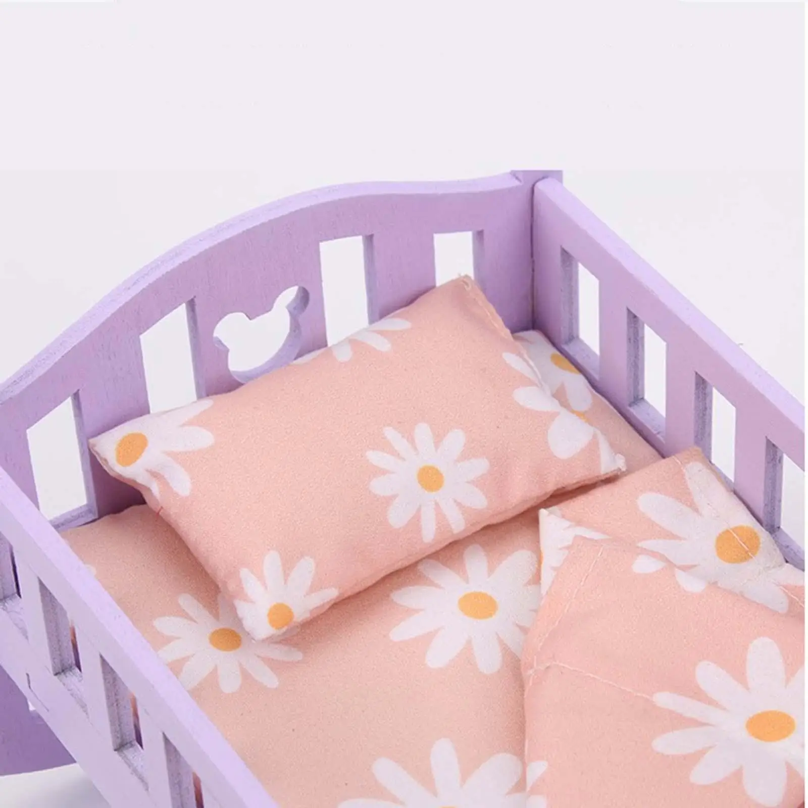 Cama de muñecas de simulación, muebles de madera con juego de cama, cuna en miniatura, dormitorio para muñeca de 16cm, adorno de decoración, escena