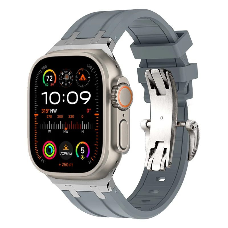 Sport Rubber Band for Apple Watch Ultra 2 49mm 45mm 44mm 42mm Soft Strap Fold Buckle IWatch Series 9 8 7 6 5 SE Correa Bracelet