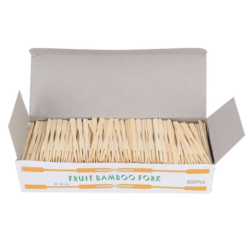800Pcs Household Disposable Bamboo Fruit Cake Dessert Fork Tableware Kitchen Accessories