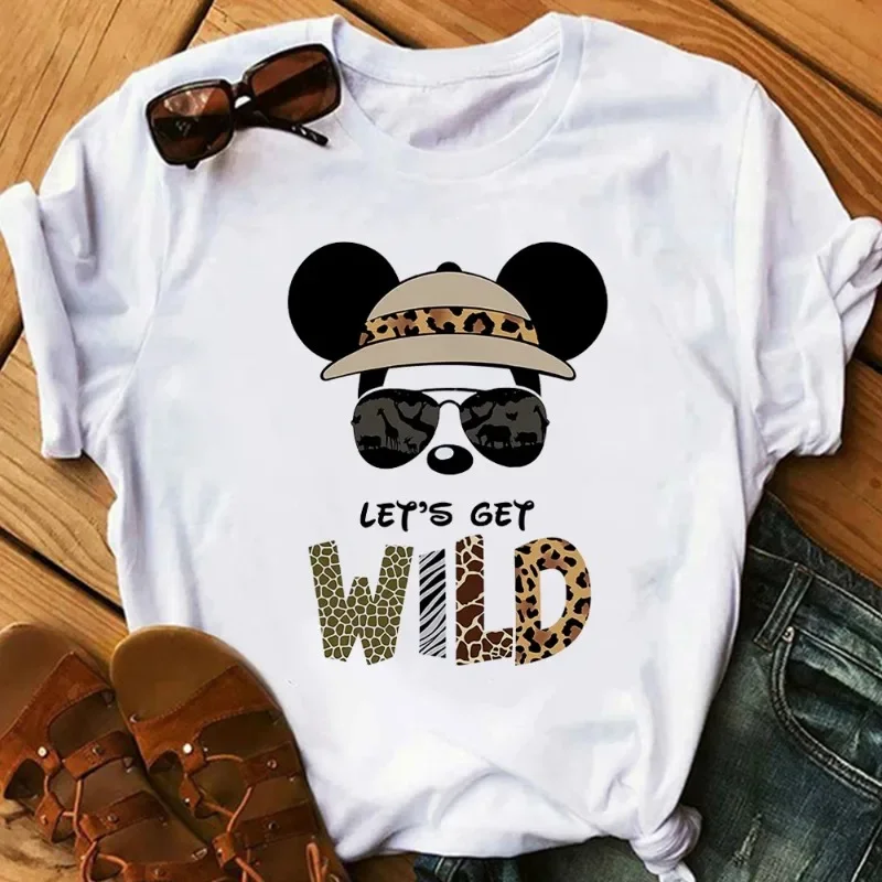 T-shirt selvaggia di Topolino T-shirt da donna Cartoon T-shirt estive per la famiglia T-shirt femminili Streetwear Animal Kindom T-shirt da donna