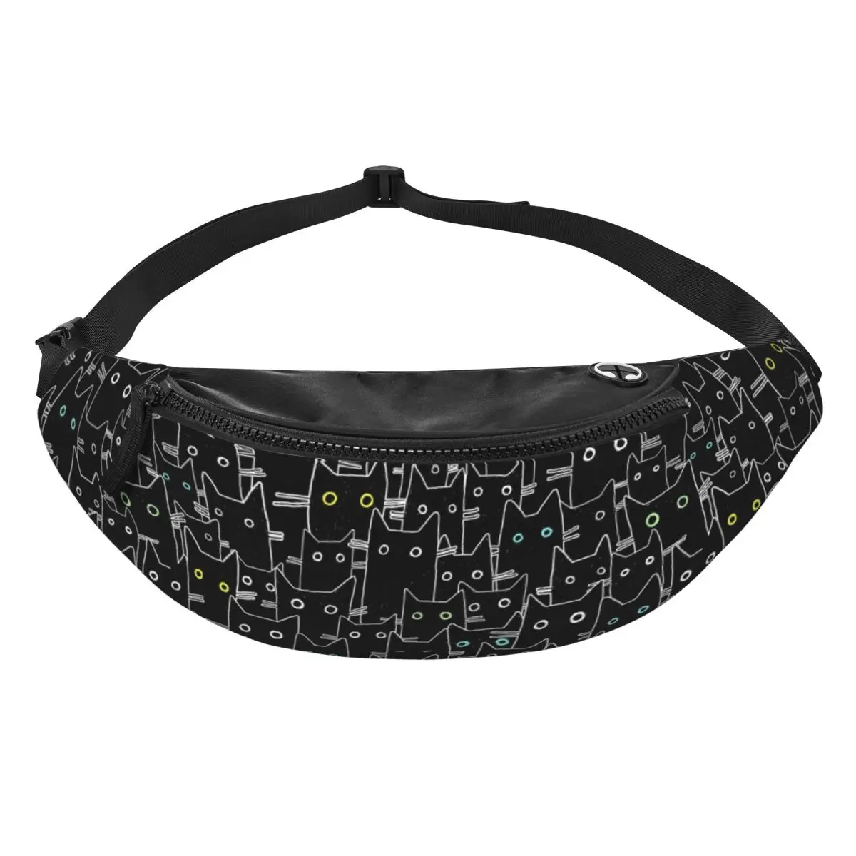 Custom Cool Cartoon Kitten Black Cat Fanny Pack for Cycling Camping Women Men Black Cats Crossbody Waist Bag Phone Money Pouch